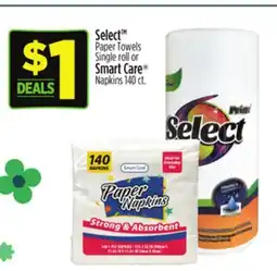 Dollar General Select TM Paper Towels Single roll or Smart Care Napkins 140 ct offer