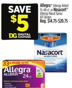 Dollar General Allegra Allergy Relief or Nasacort Allergy Nasal Spray offer