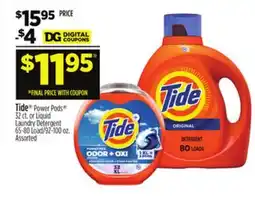Dollar General Tide Power Pods 32 ct. or Liquid Laundry Detergent 65-80 Load/92-100 oz offer