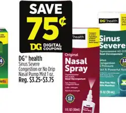 Dollar General DG health Sinus Severe Congestion or No Drip Nasal Pump Mist offer