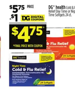 Dollar General DG health Cold & Flu Relief Day Time or Night Time Softgels offer