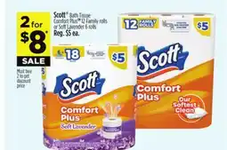 Dollar General Scott Bath Tissue Comfort Plus 12 Family rolls or Soft Lavender 6 rolls offer