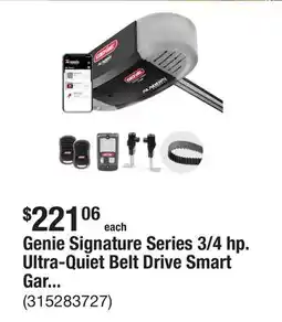 The Home Depot Genie Signature Series 3/4 hp. Ultra-Quiet Belt Drive Smart Garage Door Opener offer
