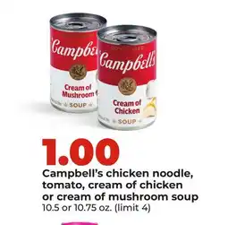 Hy-Vee Campbell's chicken noodle, tomato, cream of chicken or cream of mushroom soup offer