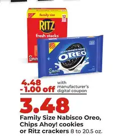 Hy-Vee Family Size Nabisco Oreo, Chips Ahoy! cookies or Ritz crackers offer