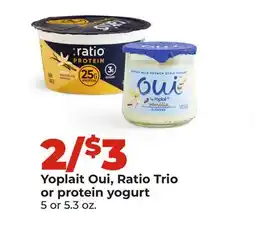 Hy-Vee Yoplait Oui, Ratio Trio or protein yogurt offer
