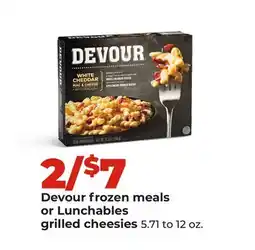 Hy-Vee Devour frozen meals or Lunchables grilled cheesies offer