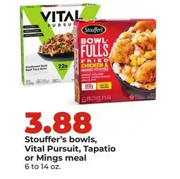 Hy-Vee Stouffer's bowls, Vital Pursuit, Tapatio or Mings meal offer