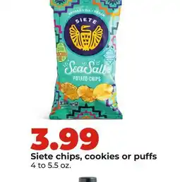 Hy-Vee Siete chips, cookies or puffs offer