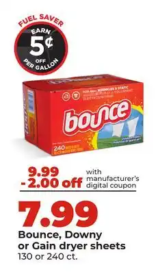 Hy-Vee Bounce, Downy or Gain dryer sheets offer
