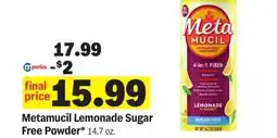 Meijer Metamucil Lemonade Sugar Free Powder offer