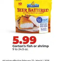 Hy-Vee Gorton's fish or shrimp offer