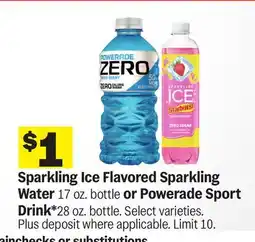 Meijer Sparkling Ice Flavored Sparkling Water 17 oz. bottle or Powerade Sport Drink*28 oz. bottle offer