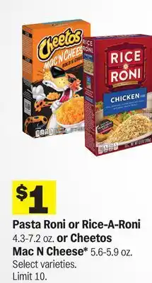Meijer Pasta Roni or Rice-A-Roni 4.3-7.2 oz. or Cheetos Mac N Cheese* 5.6-5.9 oz offer