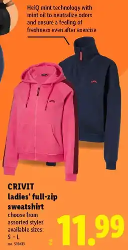 Lidl Crivit ladies' full-zip sweatshirt offer