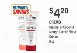 Commissary CREMO Original or Coconut Mango Classic Shave Cream offer