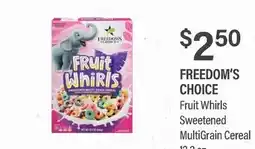 Commissary FREEDOM'S CHOICE Fruit Whirls Sweetened MultiGrain Cereal offer