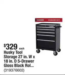 The Home Depot Husky Tool Storage 27 in. W x 18 in. D 5-Drawer Gloss Black Rolling Tool Cabinet offer