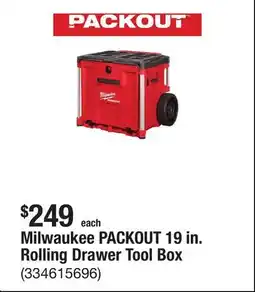 The Home Depot Milwaukee PACKOUT 19 in. Rolling Drawer Tool Box offer