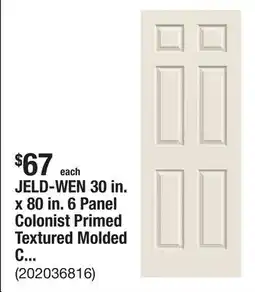 The Home Depot JELD-WEN 30 in. x 80 in. 6 Panel Colonist Primed Textured Molded Composite MDF Interior Door Slab offer