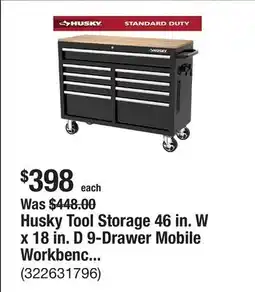 The Home Depot Husky Tool Storage 46 in. W x 18 in. D 9-Drawer Mobile Workbench Cabinet in Gloss Black offer