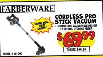 Ollie's FARBERWARE CORDLESS PRO STICK VACUUM offer