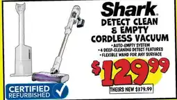 Ollie's SHARK DETECT CLEAN & EMPTY CORDLESS VACUUM offer