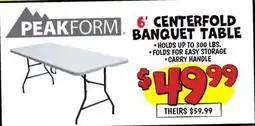 Ollie's PEAKFORM 6' CENTERFOLD PEAKFORM BANQUET TABLE offer