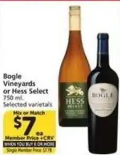 Albertsons Bogle Vineyards or Hess Select offer
