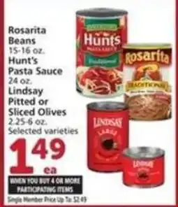 Albertsons Rosarita Beans Hunts Pasta Sauce Lindsay Pitted or Sliced Olives offer
