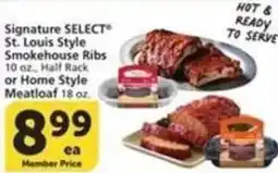 Albertsons Signature SELECT St. Louis Style Smokehouse Ribs or Home Style Meatloaf offer