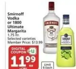 Albertsons Smirnoff Vodka or 1800 Ultimate Margarita offer