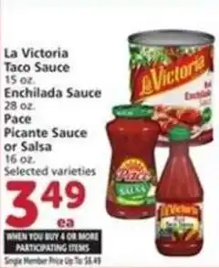 Albertsons La Victoria Taco Sauce Enchilada Sauce Pace Picante Sauce or Salsa offer