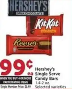 Albertsons Hersheys Single Serve Candy Bars offer