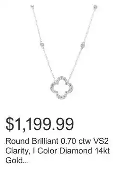 Costco Round Brilliant 0.70 ctw VS2 Clarity, I Color Diamond 14kt Gold Clover Necklace offer