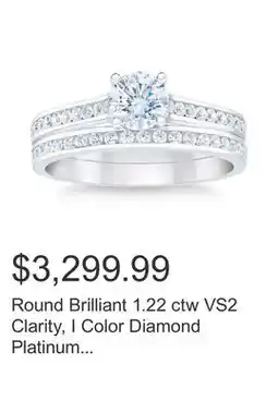 Costco Round Brilliant 1.22 ctw VS2 Clarity, I Color Diamond Platinum Wedding Set offer