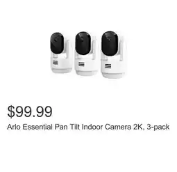 Costco Arlo Essential Pan Tilt Indoor Camera 2K, 3-pack offer