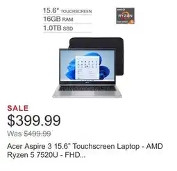 Costco Acer Aspire 3 15.6 Touchscreen Laptop - AMD Ryzen 5 7520U - FHD (1920x1080) - Windows 11 offer