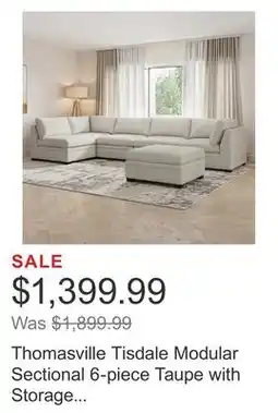 Costco Thomasville Tisdale Modular Sectional 6-piece Taupe with Storage Ottoman offer