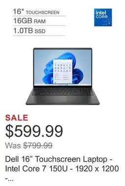 Costco Dell 16 Touchscreen Laptop - Intel Core 7 150U - 1920 x 1200 - 16GB RAM - 1TB SSD - Windows 11 offer