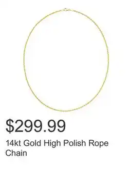 Costco 14kt Gold High Polish Rope Chain offer