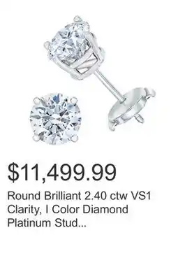 Costco Round Brilliant 2.40 ctw VS1 Clarity, I Color Diamond Platinum Stud Earrings offer