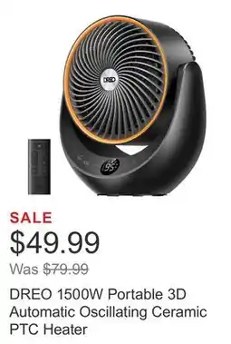 Costco DREO 1500W Portable 3D Automatic Oscillating Ceramic PTC Heater offer