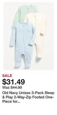 Old Navy Old Navy Unisex 3-Pack Sleep & Play 2-Way-Zip Footed One-Piece for Baby offer