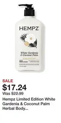 Ulta Beauty Hempz Limited Edition White Gardenia & Coconut Palm Herbal Body Moisturizer offer