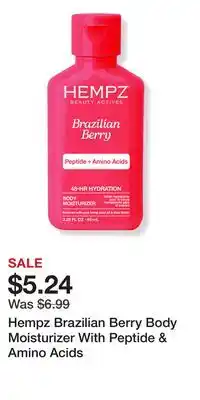 Ulta Beauty Hempz Brazilian Berry Body Moisturizer With Peptide & Amino Acids offer