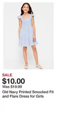 Old Navy Old Navy Printed Smocked Fit and Flare Dress for Girls offer