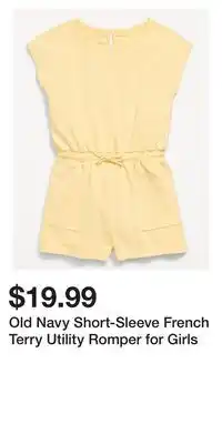 Old Navy Old Navy Short-Sleeve French Terry Utility Romper for Girls offer