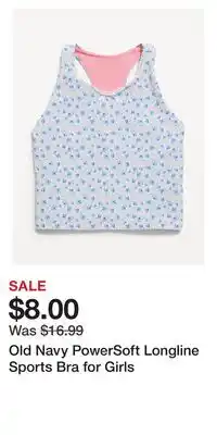Old Navy Old Navy PowerSoft Longline Sports Bra for Girls offer