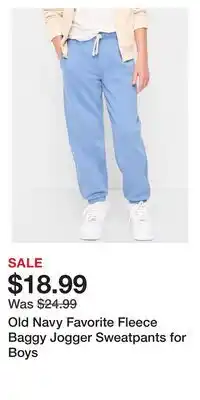 Old Navy Old Navy Favorite Fleece Baggy Jogger Sweatpants for Boys offer